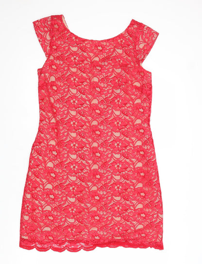 Oasis Womens Red Floral Polyamide A-Line Size 12 Round Neck Zip