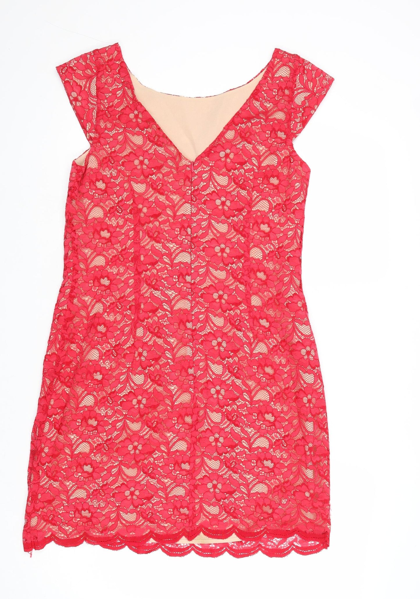 Oasis Womens Red Floral Polyamide A-Line Size 12 Round Neck Zip