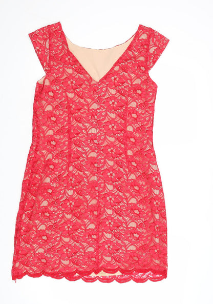 Oasis Womens Red Floral Polyamide A-Line Size 12 Round Neck Zip