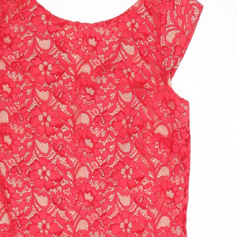 Oasis Womens Red Floral Polyamide A-Line Size 12 Round Neck Zip