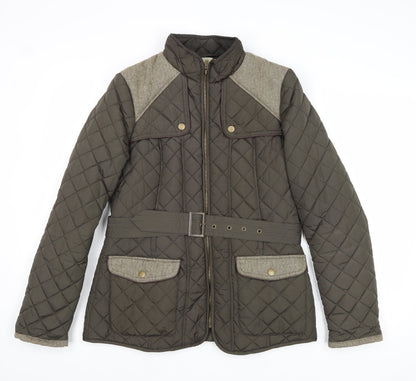 Red Herring Womens Green Quilted Jacket Size 10 Zip