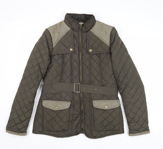 Red Herring Womens Green Quilted Jacket Size 10 Zip