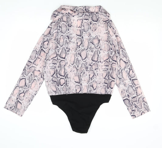 Parisian Womens Pink Animal Print Polyester Bodysuit One-Piece Size 10 Snap - Snake Print