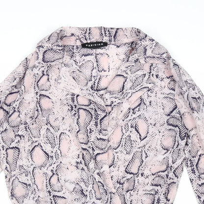 Parisian Womens Pink Animal Print Polyester Bodysuit One-Piece Size 10 Snap - Snake Print