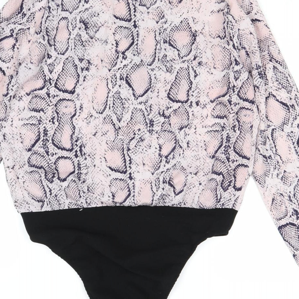 Parisian Womens Pink Animal Print Polyester Bodysuit One-Piece Size 10 Snap - Snake Print