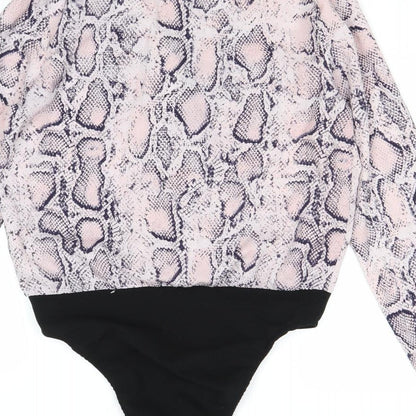 Parisian Womens Pink Animal Print Polyester Bodysuit One-Piece Size 10 Snap - Snake Print