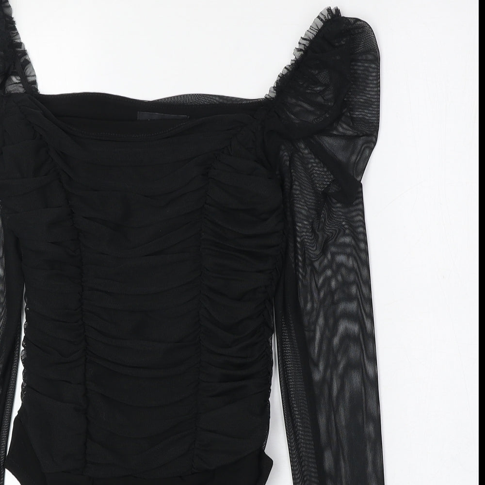 New Look Womens Black Polyester Bodysuit One-Piece Size 8 Snap - Ruched