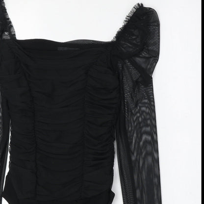 New Look Womens Black Polyester Bodysuit One-Piece Size 8 Snap - Ruched