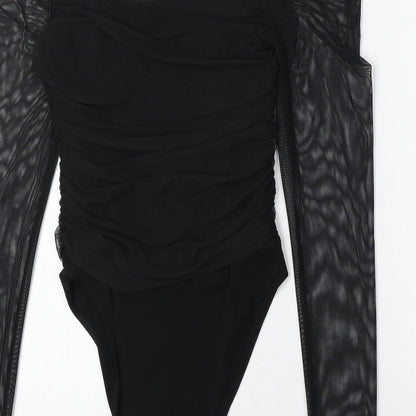 New Look Womens Black Polyester Bodysuit One-Piece Size 8 Snap - Ruched