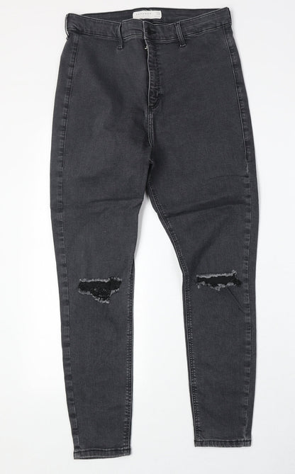 Topshop Womens Black Cotton Skinny Jeans Size 34 in Regular Zip