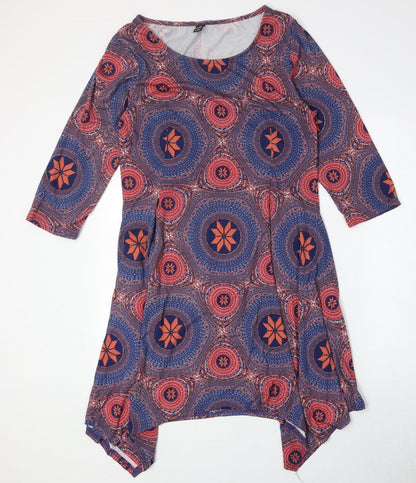 Izabel Womens Multicoloured Geometric Polyester Trapeze & Swing Size 14 Round Neck Pullover