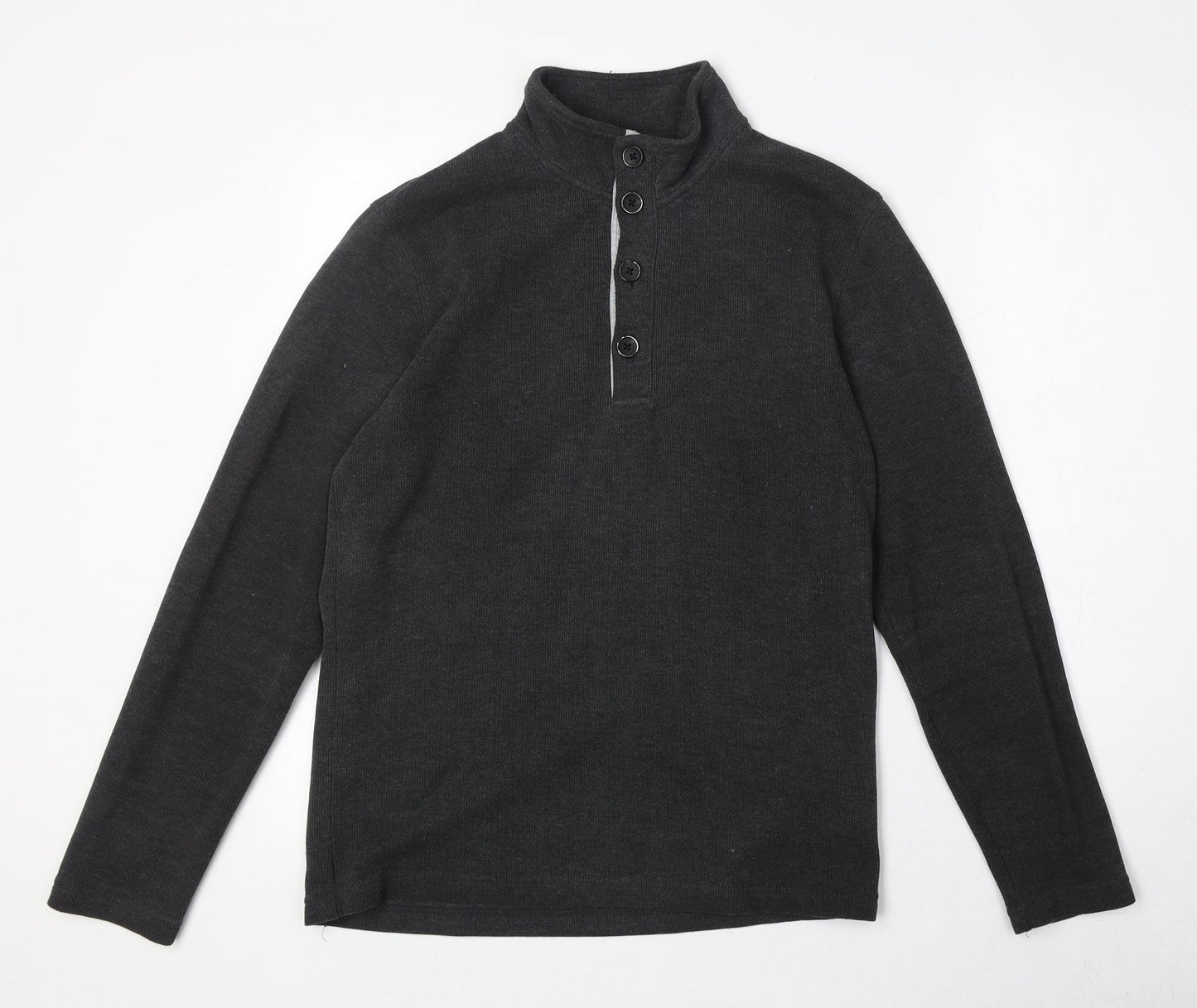 G2000 Mens Grey High Neck Cotton Henley Jumper Size M Long Sleeve