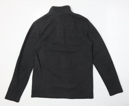 G2000 Mens Grey High Neck Cotton Henley Jumper Size M Long Sleeve