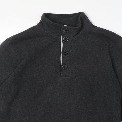 G2000 Mens Grey High Neck Cotton Henley Jumper Size M Long Sleeve