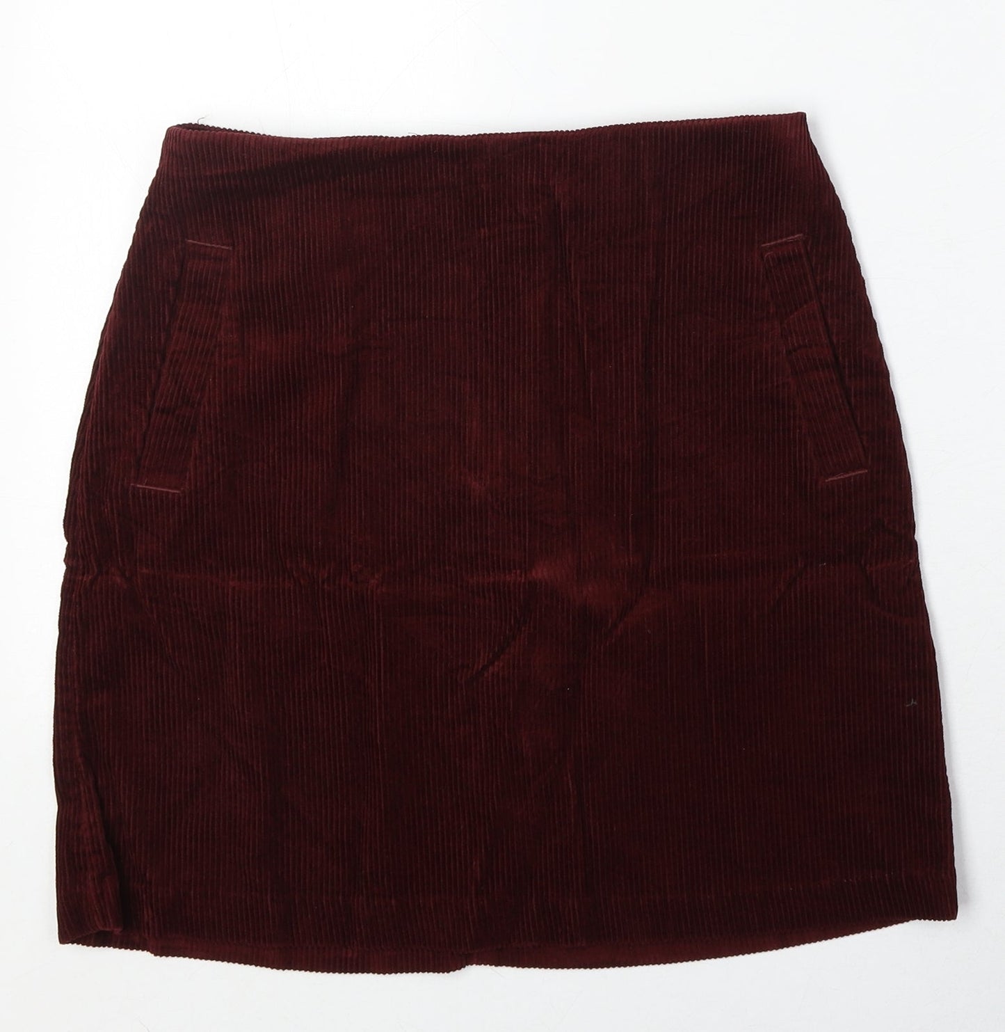 New Look Womens Red Cotton A-Line Skirt Size 8 Zip