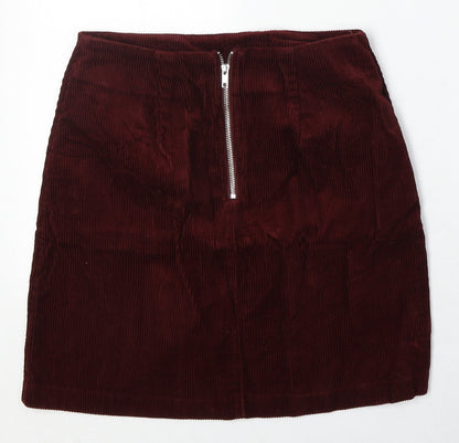 New Look Womens Red Cotton A-Line Skirt Size 8 Zip