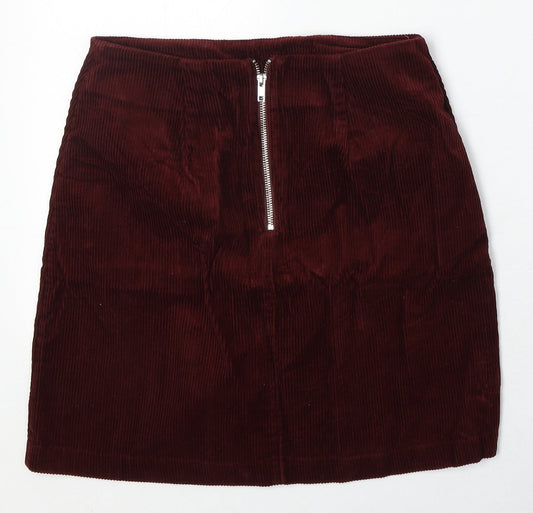 New Look Womens Red Cotton A-Line Skirt Size 8 Zip