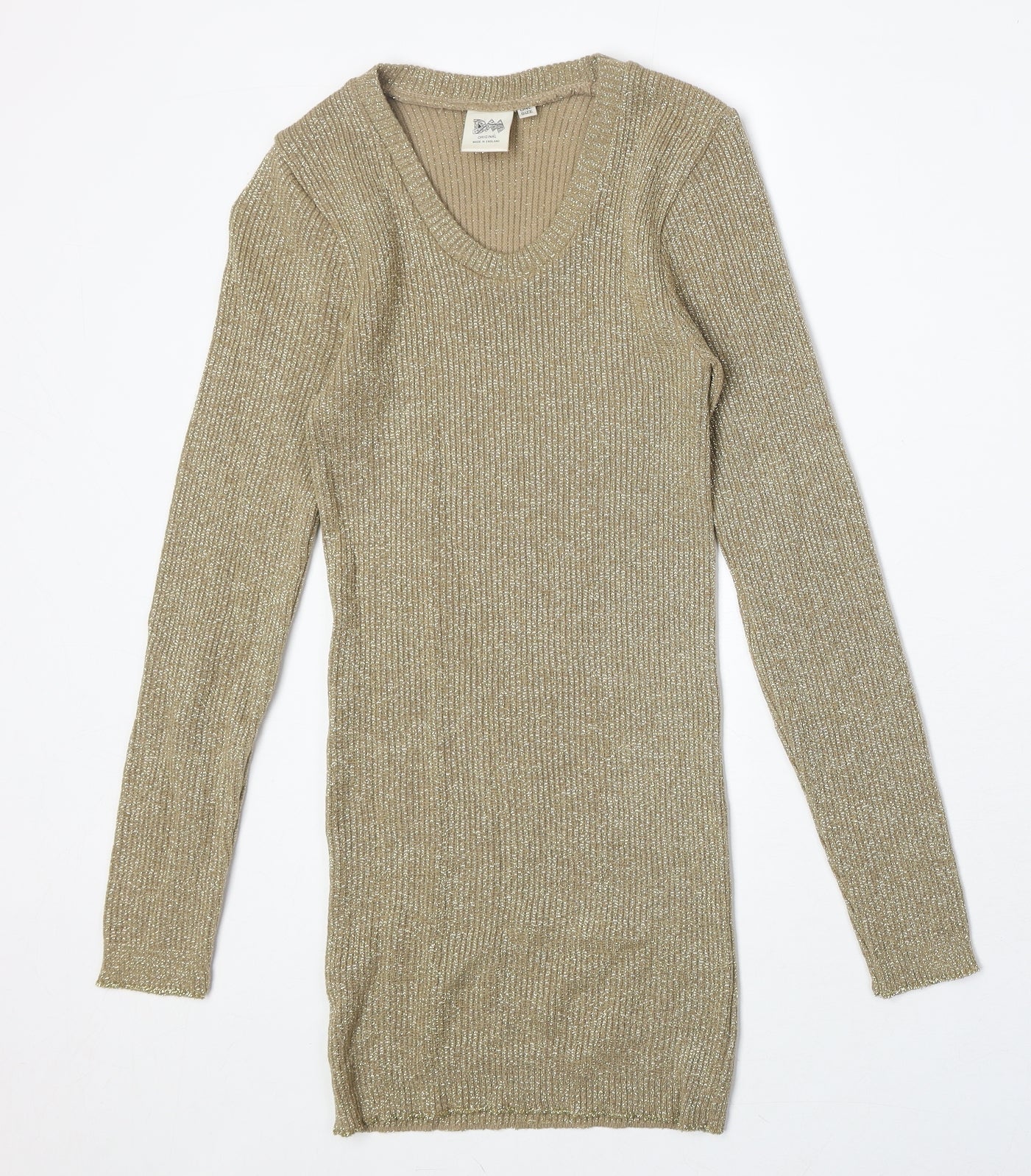 DM Womens Gold V-Neck Acrylic Pullover Jumper One Size