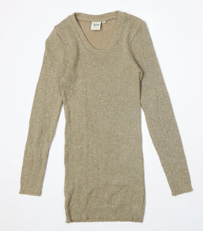 DM Womens Gold V-Neck Acrylic Pullover Jumper One Size