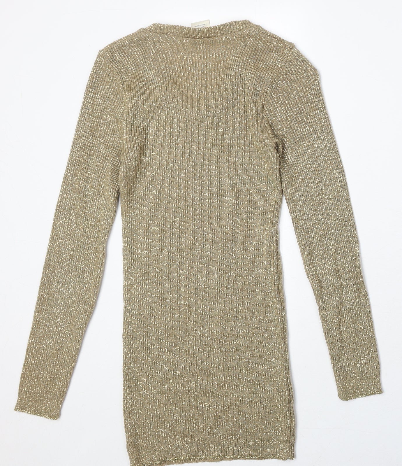 DM Womens Gold V-Neck Acrylic Pullover Jumper One Size