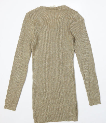 DM Womens Gold V-Neck Acrylic Pullover Jumper One Size
