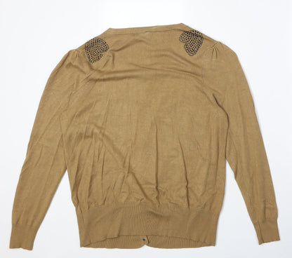 Max C Womens Beige Round Neck Viscose Cardigan Jumper Size 14