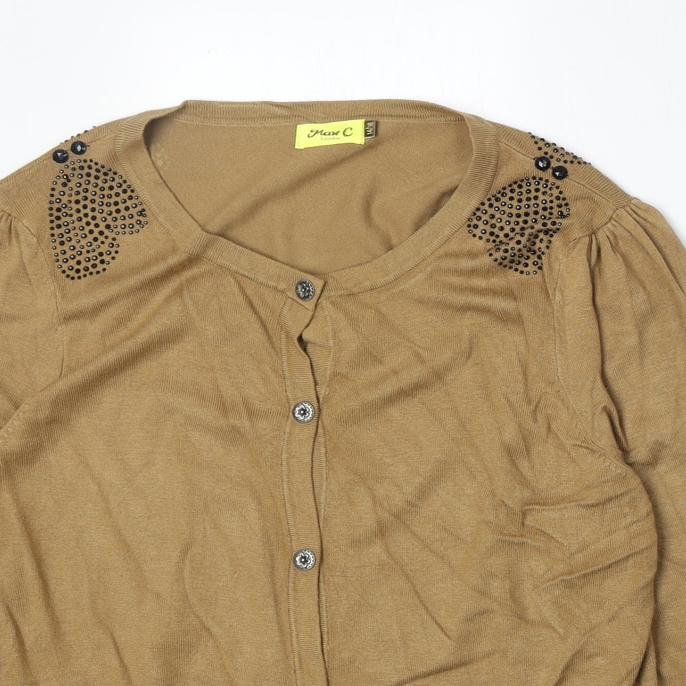 Max C Womens Beige Round Neck Viscose Cardigan Jumper Size 14