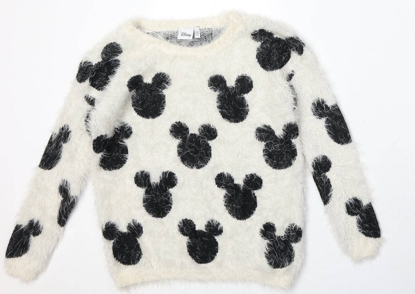 Disney Womens Beige Round Neck Geometric Nylon Pullover Jumper Size 6 - Mickey Mouse