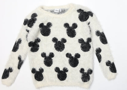 Disney Womens Beige Round Neck Geometric Nylon Pullover Jumper Size 6 - Mickey Mouse
