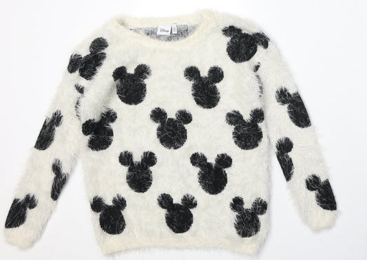 Disney Womens Beige Round Neck Geometric Nylon Pullover Jumper Size 6 - Mickey Mouse