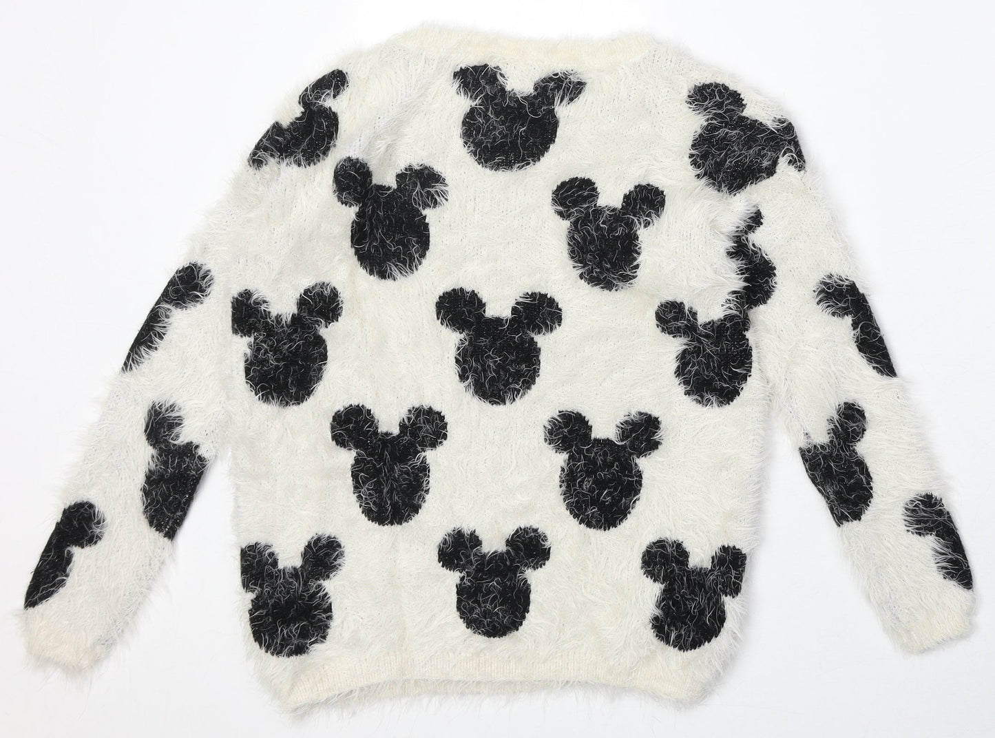 Disney Womens Beige Round Neck Geometric Nylon Pullover Jumper Size 6 - Mickey Mouse