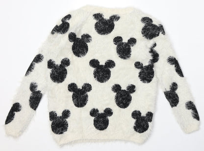 Disney Womens Beige Round Neck Geometric Nylon Pullover Jumper Size 6 - Mickey Mouse