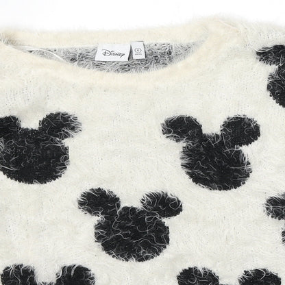 Disney Womens Beige Round Neck Geometric Nylon Pullover Jumper Size 6 - Mickey Mouse