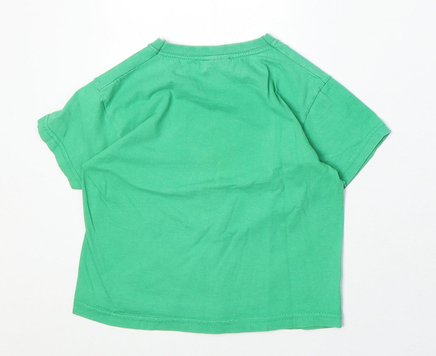 Fruit of the Loom Boys Green 100% Cotton Basic T-Shirt Size 3-4 Years Round Neck Pullover - Bus