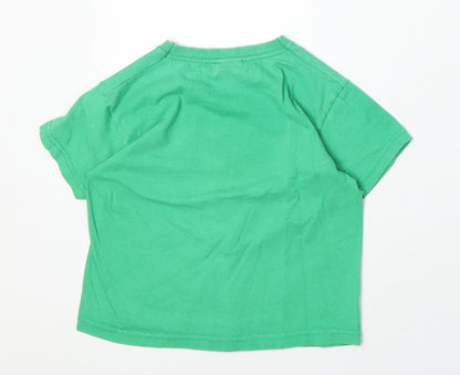 Fruit of the Loom Boys Green 100% Cotton Basic T-Shirt Size 3-4 Years Round Neck Pullover - Bus