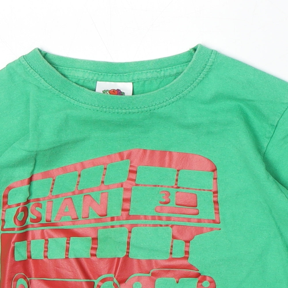 Fruit of the Loom Boys Green 100% Cotton Basic T-Shirt Size 3-4 Years Round Neck Pullover - Bus