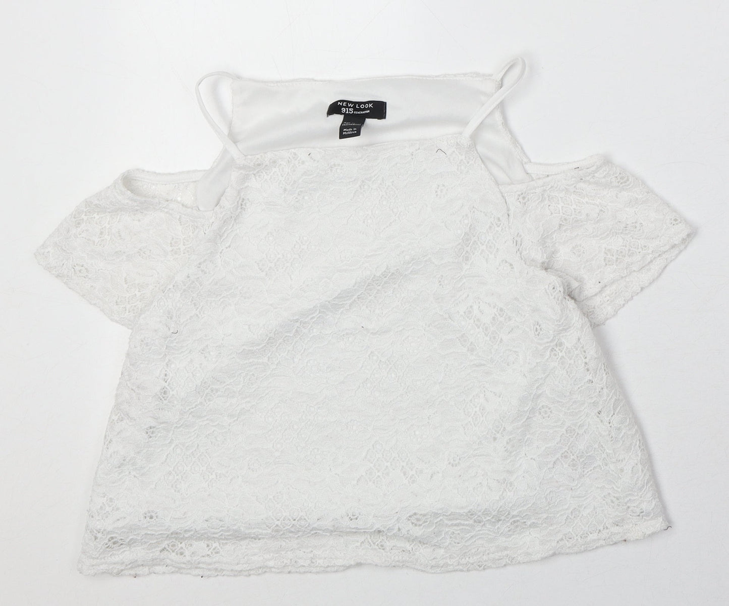 New Look Girls Ivory Nylon Pullover Blouse Size 12-13 Years Square Neck Pullover - Cold Shoulder
