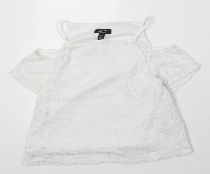 New Look Girls Ivory Nylon Pullover Blouse Size 12-13 Years Square Neck Pullover - Cold Shoulder