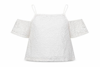New Look Girls Ivory Nylon Pullover Blouse Size 12-13 Years Square Neck Pullover - Cold Shoulder