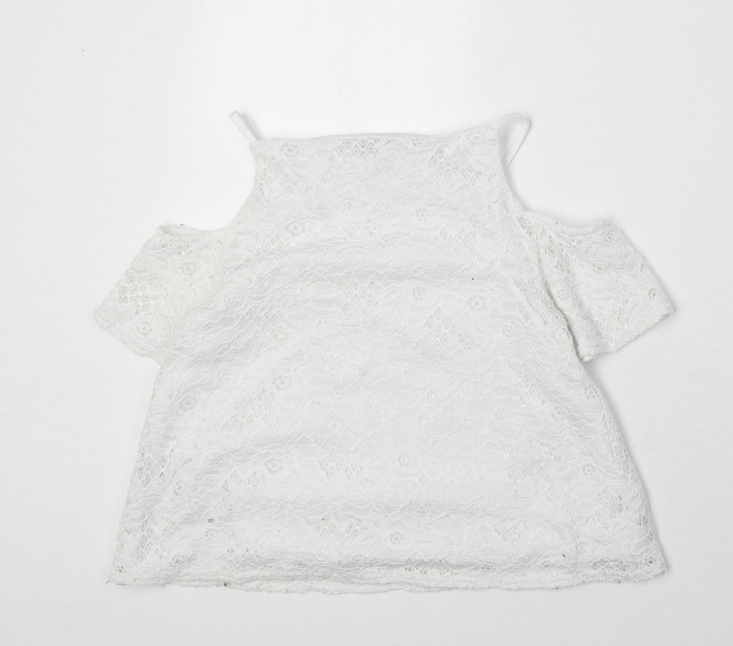 New Look Girls Ivory Nylon Pullover Blouse Size 12-13 Years Square Neck Pullover - Cold Shoulder
