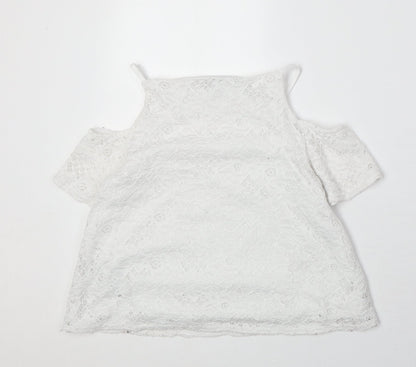 New Look Girls Ivory Nylon Pullover Blouse Size 12-13 Years Square Neck Pullover - Cold Shoulder