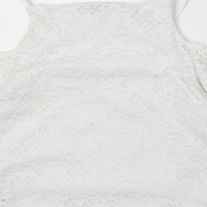 New Look Girls Ivory Nylon Pullover Blouse Size 12-13 Years Square Neck Pullover - Cold Shoulder