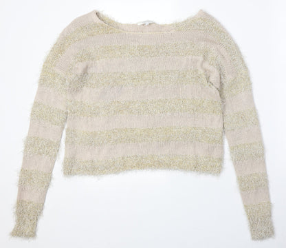 Diamond Womens Multicoloured Boat Neck Striped Polyester Pullover Jumper Size M