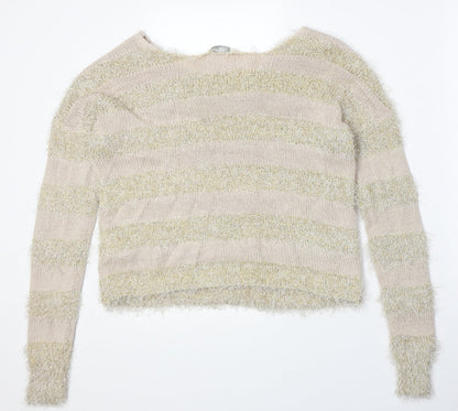 Diamond Womens Multicoloured Boat Neck Striped Polyester Pullover Jumper Size M