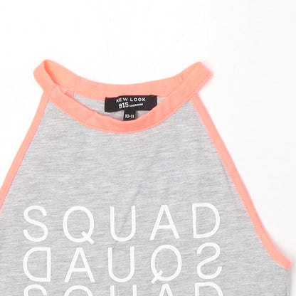 New Look Girls Grey Polyester Pullover Tank Size 10-11 Years Round Neck Pullover - Squad