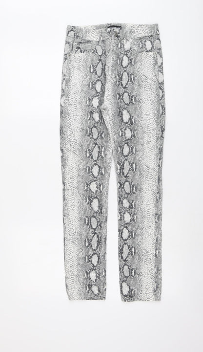Momokrom Womens Grey Animal Print Cotton Trousers Size 6 L27 in Regular Button - Snakeskin Pattern