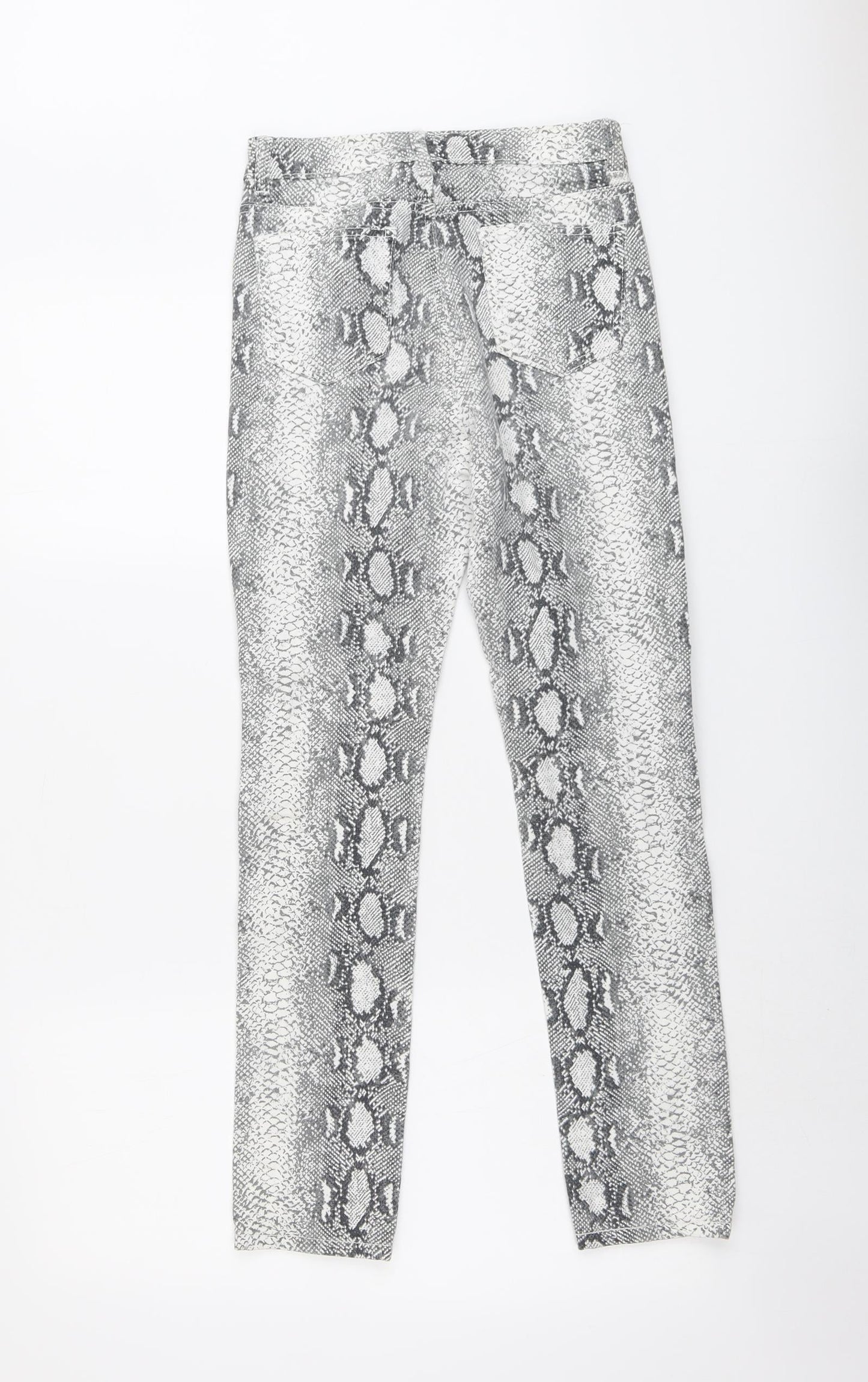 Momokrom Womens Grey Animal Print Cotton Trousers Size 6 L27 in Regular Button - Snakeskin Pattern