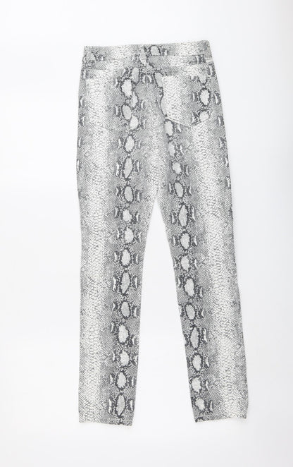 Momokrom Womens Grey Animal Print Cotton Trousers Size 6 L27 in Regular Button - Snakeskin Pattern