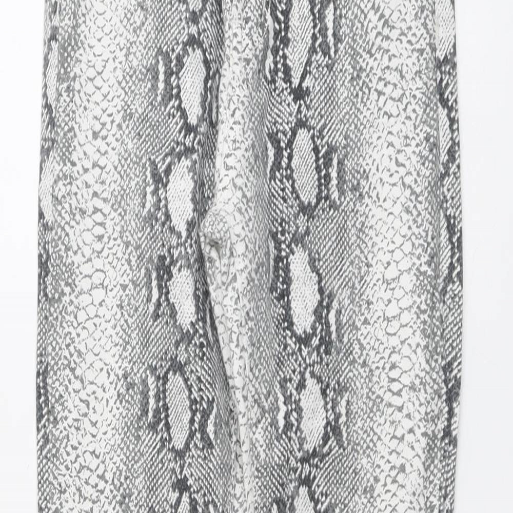 Momokrom Womens Grey Animal Print Cotton Trousers Size 6 L27 in Regular Button - Snakeskin Pattern