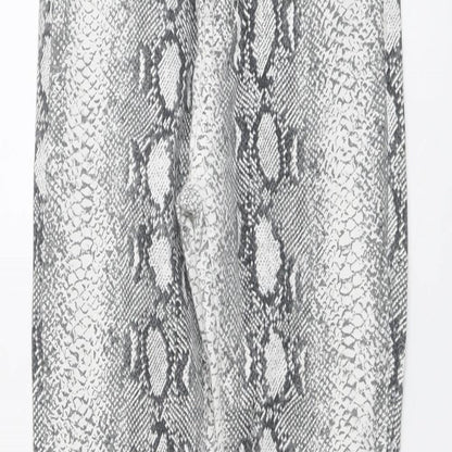 Momokrom Womens Grey Animal Print Cotton Trousers Size 6 L27 in Regular Button - Snakeskin Pattern